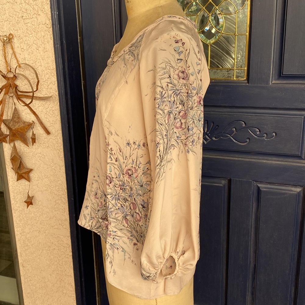 Y2K Rebecca Taylor Lilac Floral long-sleeve SILK Peasant Top garden core fairy